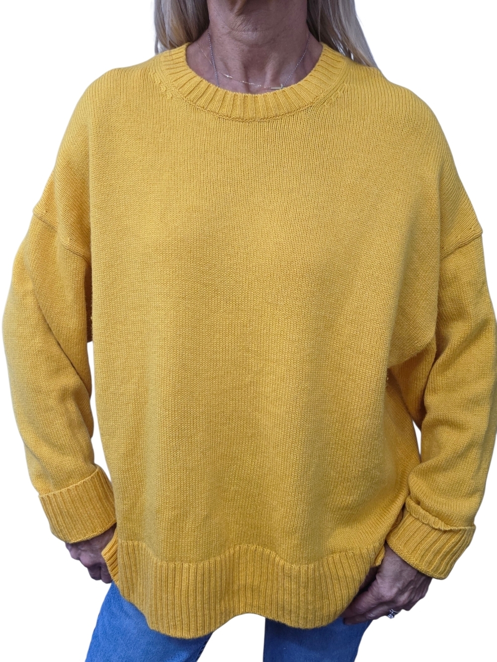 COS 100% Wool Oversized Mustard Yellow Crewneck Sweater XS